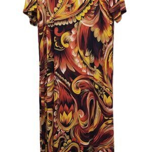 NEW JoStar Orange/Tan/Brown/Black Paisley Slinky Short Sleeve Long Dress